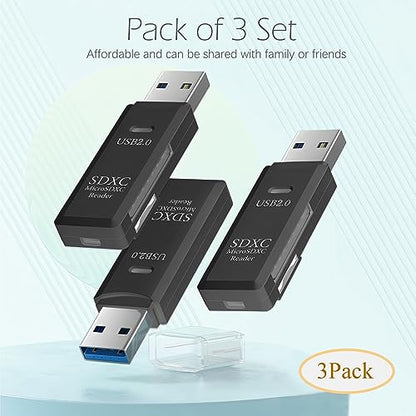 USB SD Card Reader for PC, 3 Packs Micro SD Card to USB Adapter, Card Reader for Camera Memory Card Reader, Wansurs Card Reader for Laptop (3 Pack USB2.0)