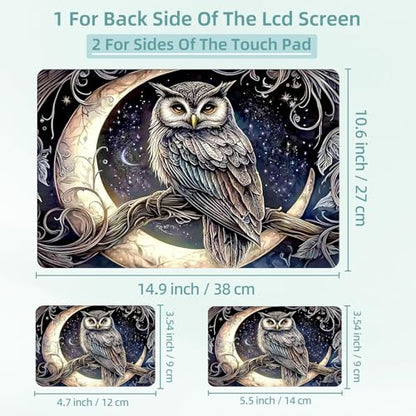 Universal Laptop Skin Decal, 3-Piece Vinyl Protector for 12 13 14 15.6" Notebook, Waterproof Anti-Scratch, Easy Trim & Bubble-Free Finish, Owl Crescent Moon - color: Owl Crescent Moon