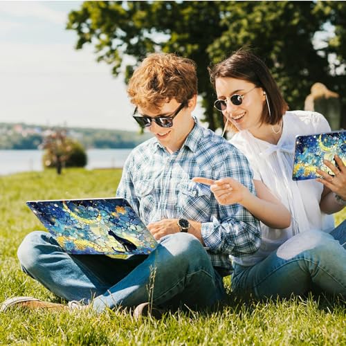 Universal Laptop Skin Sticker with 2 Wrist Pad Skins, Waterproof Scratch Resistant Vinyl Laptop Cover Decal, Cut to Fit for 11–15.6 Inch MacBook HP Dell Lenovo, Glass Cat Moon - color: Glass Cat Moon