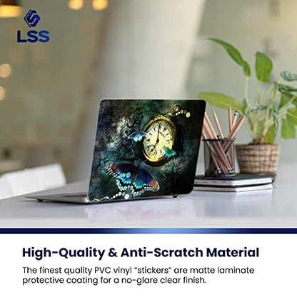LSS 17 17.3 Inches Laptop Notebook Skin Sticker with 2 Wrist Pads - Reusable Cover Protector Vinyl Sticker Cover Decal Fits 17" - 19" HP Asus Acer Samsung - Clock Butterfly Pattern - color: Clock Butterfly, size: 17" - 19"