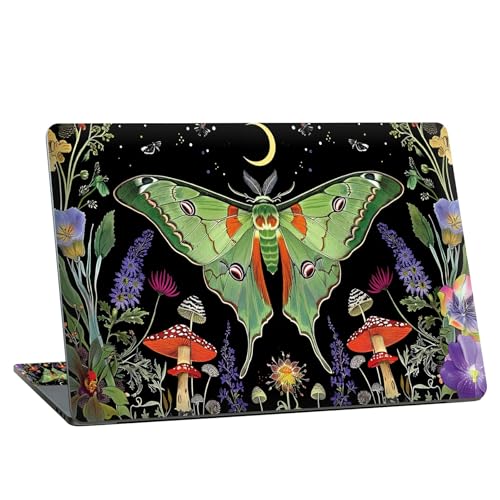 Universal Laptop Skin Sticker with 2 Wrist Pad Skins, Waterproof Scratch Resistant Vinyl Laptop Cover Decal, Cut to Fit for 11–15.6 Inch MacBook HP Dell Lenovo, Green Moth Moon - color: Green Moth Moon