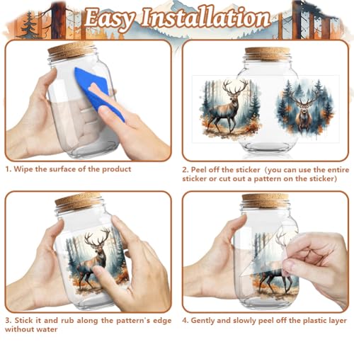 Peacoblue UV DTF Cup Wraps Transfer Stickers Forest Deer Pattern, 10 Sheets Waterproof Custom Vinyl Transfer Sticker 16oz Coffee Glass Cup Tumbler Bottle Mug Decals for Men Women - style: Forest Deer