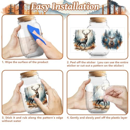 Peacoblue UV DTF Cup Wraps Transfer Stickers Forest Deer Pattern, 10 Sheets Waterproof Custom Vinyl Transfer Sticker 16oz Coffee Glass Cup Tumbler Bottle Mug Decals for Men Women - style: Forest Deer