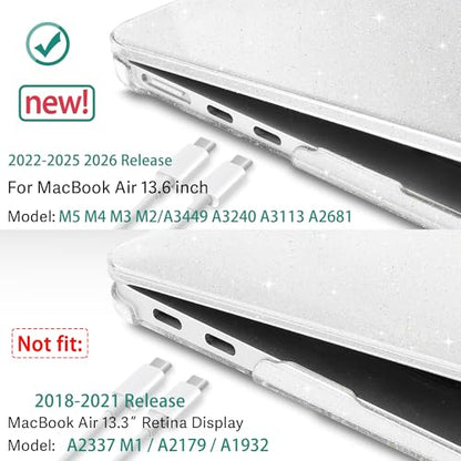 May Chen Case for MacBook Air 13/13.6-inch (M5/M4/M3/M2, 2022-2026 Models A3449 A3240 A3113 A2681), Lightweight | Closes Seamlessly | Ideal for Work Hard Shell Case, Clear Glitter - color: Clear Glitter