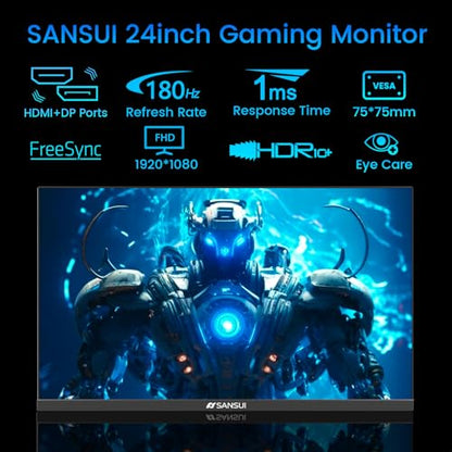 SANSUI 24 Inch Gaming Monitor 180Hz, DP 1.4 & HDMI 2.0 Ports High Refresh | Rate Computer Monitor, Racing FPS RTS Modes, 1ms Response Time 110% sRGB (ES-G24F4, HDMI Cable Included) - size: 24 inch