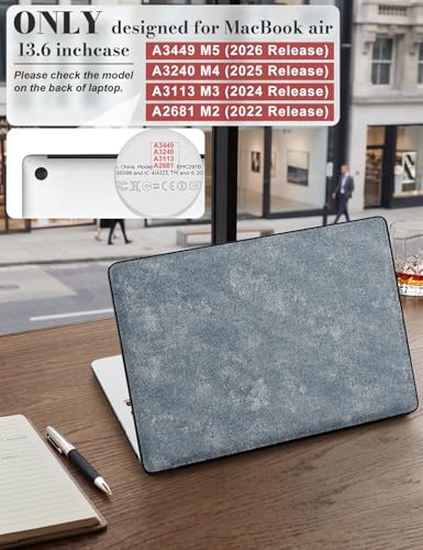 iCasso for M5 MacBook Air 13 inch Case 2026 2025-2022 M4 M3 M2 Model A3449 A3240 A3113 A2681, Leather Sturdy Protective Hard Shell Case for Mac Air 13.6"+Keyboard Cover + Screen Protector,Denim Blue - color: Denim Blue