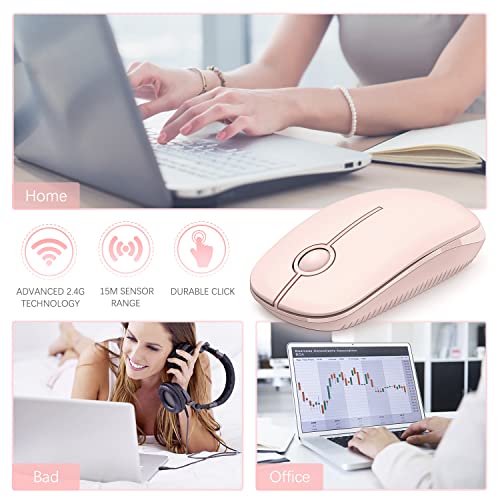 Unipows Wireless Mouse-2.4G Slim Portable Computer Mouse, Pink | Nano Receiver, Less Noise Mobile Optical Mice for Notebook, PC, Laptop, Desktop - color: Pink