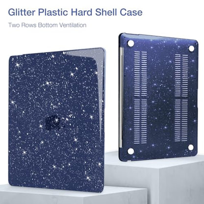 MOSISO Compatible with MacBook Air 13 inch Case M5 M4 M3 M2 2026-2022 | 4 in 1 Kit Bling Sparkly Hard Shell for MacBook Air 13.6 inch Case, Glitter Cover, A3449 A3240 A3113 A2681, Navy Blue - color: Navy Blue