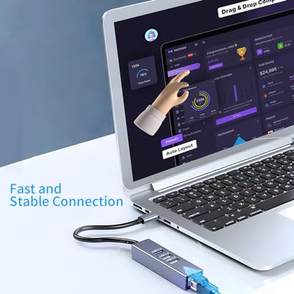 USB-C to Ethernet Adapter, 3-Port USB 3.0 Hub with RJ45 10/100 Ethernet Adapter(2X USB2.0 and 2xUSB3.0) Aluminum Network, Compatible with iMac, PC, Chromebook Laptops, - style: C