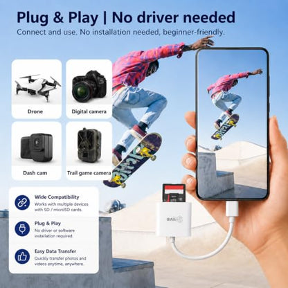 SD Card Reader for iPhone17/16/15 Pro Max/iPad/MacBook, Android Phones | USB C, Support SD, Micro SD & TF Card, Plug and Play, No App Driver Required, USB C SD Cards Reader for Camera Viewer - color: White
