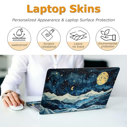 Universal Laptop Skin Sticker with 2 Wrist Pad Decals, 3-Piece Removable Vinyl Laptop Cover, Blue Wave Night Sky Waterproof Anti-Scratch, Easy-Trim Fit for 13.3" 14" 15.6" Laptops - color: Blue Wave Night Sky