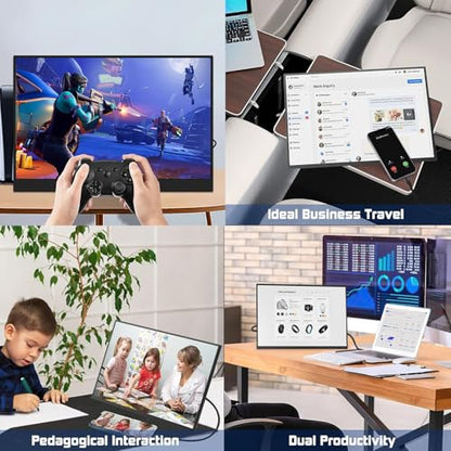 QQU 14" Portable Touchscreen Monitor, 1920 x 1200 IPS/HDR Ultra-Slim Travel Display with VESA Mount & Smart Cover, Kickstand & Speakers, HDMI USB-C External Monitor for Laptop, PC,Phone, Tablet, PS4/5