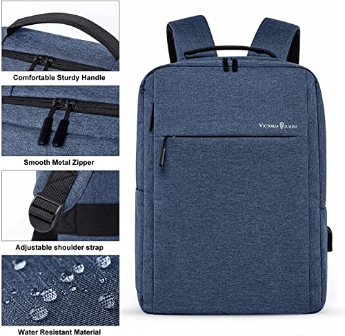 Laptop Backpack, Business Slim Durable 17 Inch Laptops Travel Backpacks with USB Charging Port, Backpacks Bookbag Computer Work Bag Gifts for Men Women Fits Notebook (Blue)