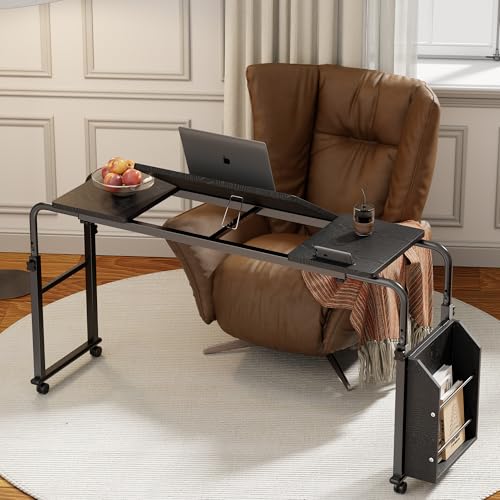 Overbed Table with Wheels, Tilting Overbed Desk Adjustable Height & Length, Queen Over Bed Table with Storage Cabinet, Rolling Laptop Desk for Bedroom, Living Room, Hospital (Black, 31.49in) - color: Black, size: 31.49in