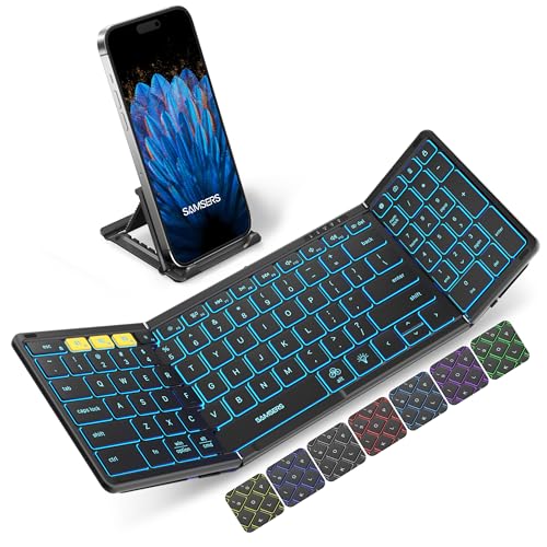 Samsers Foldable Bluetooth Keyboard with Numeric Keypad, Full-Size Backlit Folding Keyboards with Backlight, Portable Travel for iOS Android Windows Mac OS, Support 3 Device(BT5.1 x 3), Black