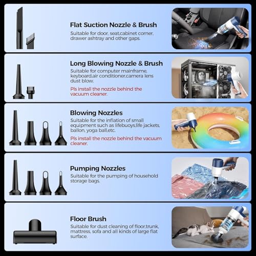 Car Vacuum/Air Duster Portable Cordless - 16000PA High Power Handheld Vacuum with 85,000RPM Brushless Motor, 4-in-1 Rechargeable Mini Vacuum & Blower & Pump for Car Detailing, Home, Office, Pet Hair