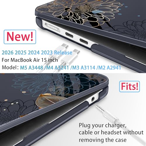 Mektron for 2026/2025/2024/2023 MacBook Air 15 INCH M5 A3448 /M4 A3241 /M3 A3114 /M2 A2941 Case, Printed Plastic Hard Shell Cover with 15.3" Liquid Retina Display Touch ID, Line Chrysanthemums - color: Line Chrysanthemums
