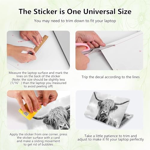 Laptop Skin Sticker Decal, Universal Reusable Vinyl Laptop Cover for 12" 13" 13.3" 14" 15" 15.4" 15.6" Notebook PC, Reusable Waterproof Scratch-Resistant with 2 Wrist Pads,Highland Art Cow - color: Highland Art Cow