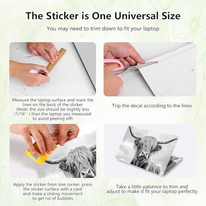 Laptop Skin Sticker Decal, Universal Reusable Vinyl Laptop Cover for 12" 13" 13.3" 14" 15" 15.4" 15.6" Notebook PC, Reusable Waterproof Scratch-Resistant with 2 Wrist Pads,Highland Art Cow - color: Highland Art Cow