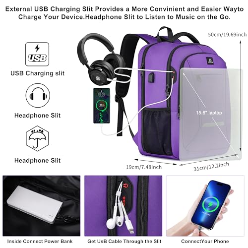 CAFELE Laptop Backpack, 17.3 Inch, Water-Repellent, USB Charging Port, for Business Travel School (Purple, 17.3 inches) - color: Purple