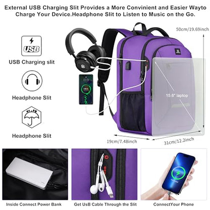 CAFELE Laptop Backpack, 17.3 Inch, Water-Repellent, USB Charging Port, for Business Travel School (Purple, 17.3 inches) - color: Purple