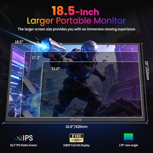 18.5 Inch Portable Monitor, HDMI USB-C Slim 120Hz Portable Gaming Monitor | 1080P FHD IPS FreeSync Large Portable Monitor for Laptop MacBook Pro Air, PC, Xbox, PS4/5 Travel Monitor with Kickstand