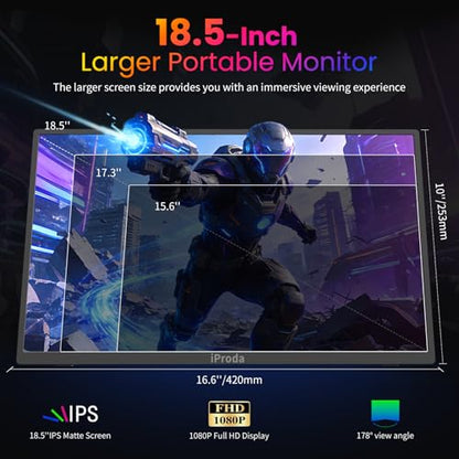18.5 Inch Portable Monitor, HDMI USB-C Slim 120Hz Portable Gaming Monitor | 1080P FHD IPS FreeSync Large Portable Monitor for Laptop MacBook Pro Air, PC, Xbox, PS4/5 Travel Monitor with Kickstand