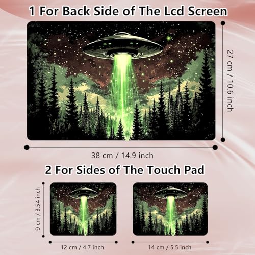 Laptop Skin Sticker Decal 12" 13" 13.3" 14" 15" 15.6",Waterproof Scratch Resistant Vinyl,Reusable Easy to Apply,for MacBook HP Dell Notebooks Netbooks Laptop,2 Wrist Pads,Alien Ship Forest - color: Alien Ship Forest