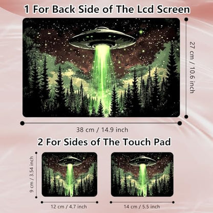 Laptop Skin Sticker Decal 12" 13" 13.3" 14" 15" 15.6",Waterproof Scratch Resistant Vinyl,Reusable Easy to Apply,for MacBook HP Dell Notebooks Netbooks Laptop,2 Wrist Pads,Alien Ship Forest - color: Alien Ship Forest