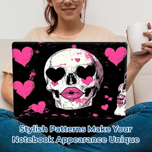 Reusable Universal Laptop Skin Sticker, Cut to Fit for 11.6–15.6 Inch Laptops, Waterproof Protective Film, No-Residue - Pink Hearts Skull - color: Pink Hearts Skull
