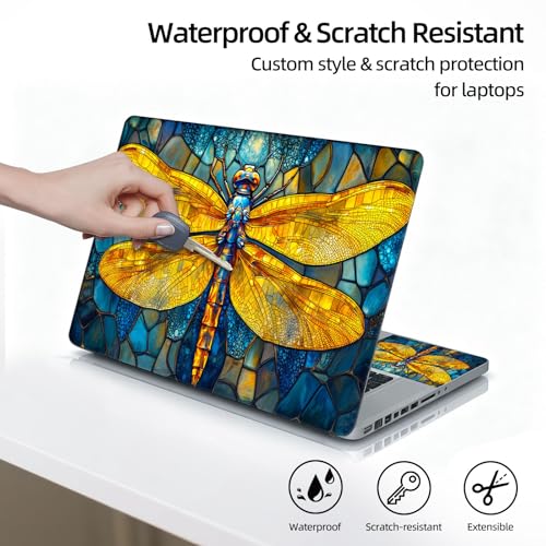 Universal Laptop Skin Sticker Decal, 12"-15.6" Aesthetic Vinyl Wrap, Stained Glass Dragonfly Waterproof Notebook Cover Art Protector for MacBook HP Dell Lenovo, Fits 13" 14" 15" 15.6" - color: Stained Glass Dragonfly