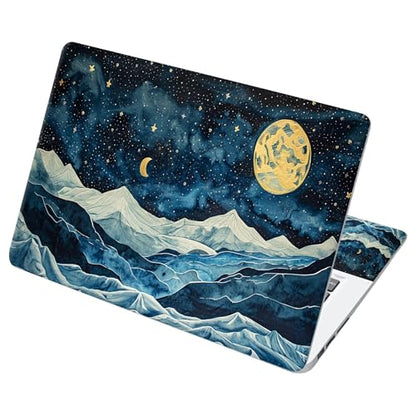 Universal Laptop Skin Sticker with 2 Wrist Pad Decals, 3-Piece Removable Vinyl Laptop Cover, Blue Wave Night Sky Waterproof Anti-Scratch, Easy-Trim Fit for 13.3" 14" 15.6" Laptops - color: Blue Wave Night Sky