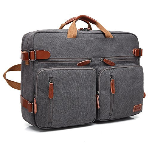 CoolBELL Convertible Backpack Messenger Shoulder bag Laptop Case Handbag Business Briefcase Multi-functional Travel Rucksack Fits 15.6 Inch Laptop For Men/Women (Cancas Dark Grey) - color: Dark Grey, size: 15.6 Inches
