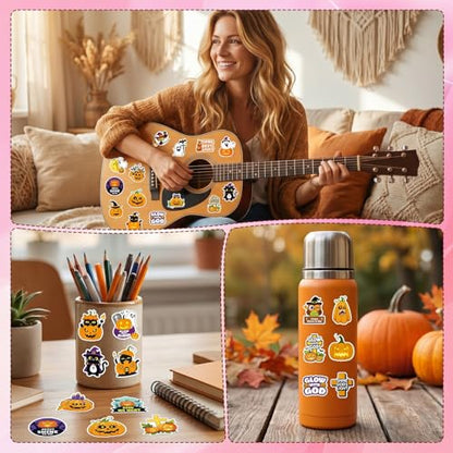 50 Pcs Spooky Halloween Stickers Bible Verse Scrapbook Stickers | Halloween Christian Design, Waterproof Water Bottle Stickers, Ghost Pumpkin Sticker, Vinyl Decals for Luggage Laptop Journal - style: Halloween