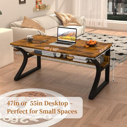 47'' Computer Desk Home Office Desk, Modern Computer Desk w/U Shaped Metal Frame, Storage Shelves, PC Table Study Writing Desk Workstation for Home Office (47inch/Brown) - size: 47inch/Brown
