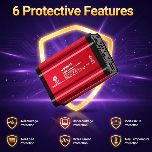 300W Car Power Inverter - vansoet DC 12V to 110V AC(2 Outlets) Power Inverters with 3.4A Dual USB Fast Charging Port - Car Charger Cigarette Lighter Adapter for Laptop/Phone/Road Trip (Red) - color: Deep Red