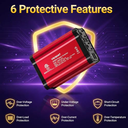 300W Car Power Inverter - vansoet DC 12V to 110V AC(2 Outlets) Power Inverters with 3.4A Dual USB Fast Charging Port - Car Charger Cigarette Lighter Adapter for Laptop/Phone/Road Trip (Red) - color: Deep Red
