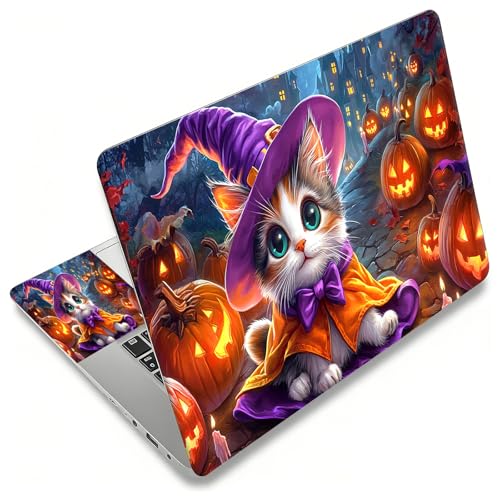 Laptop Skin Sticker Decal, Universal Reusable Vinyl Laptop Cover for 12" 13" 13.3" 14" 15" 15.4" 15.6" Notebook PC, Reusable Waterproof Scratch-Resistant with 2 Wrist Pads,Cat Magic Halloween - color: Cat Magic Halloween
