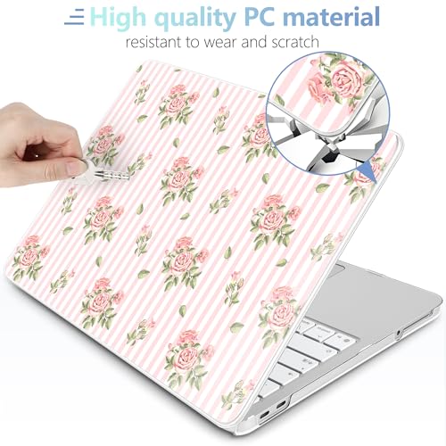 MEEgoodo Printed Case for New MacBook Neo 13 Case inch 2026 Release Model A3404, Laptop Hard Shell with Keyboard Cover & Screen Protector & USB-C Adapter, Pink Stripes&Roses - color: Pink Stripes&Roses