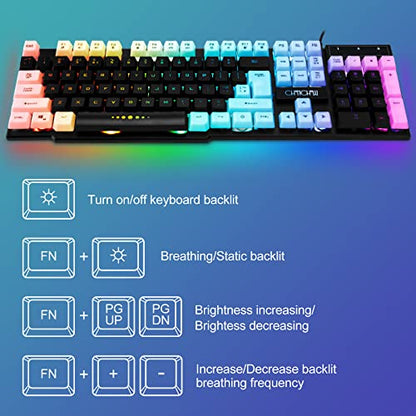 CHONCHOW Gaming Keyboard and Mouse Combo,USB Wired 104-Keys Full Size Light Up Keyboard Mic 3600DPI Rainbow Backlit Mechanical Feeling Compatible with PC Xbox Mac OS Game and Work
