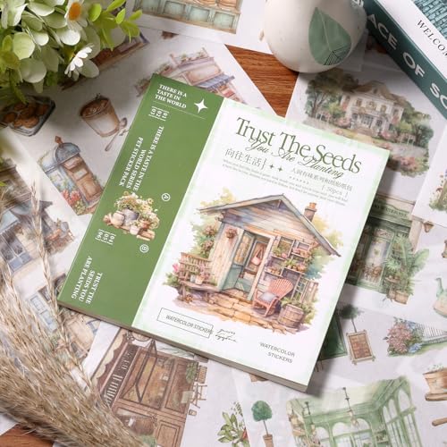 Garden Scrapbook Stickers 50 Sheets journaling Sticker 400 Pre-Cut Washi Stickers Scrapbooking Supplies Collage Decorative DIY Arts Craft Making - color: Green