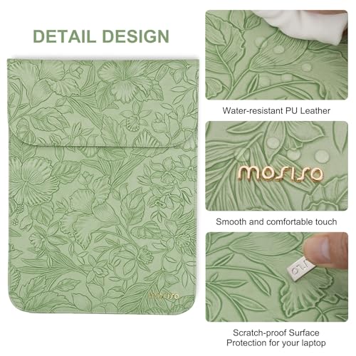 MOSISO Laptop Case 13 inch, 13 inch Laptop Sleeve with Small Bag | Compatible with MacBook Neo 13 A18 Pro A3404/Air 13/Pro 13/Pro 14 M5 M4 M3 M2 M1,Embossed Hibiscus PU Leather Case,Sage Green - color: Sage Green, size: 13 inch