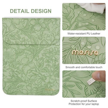 MOSISO Laptop Case 13.3 inch, 13-13.3 inch Laptop Sleeve with Small Bag | Compatible with MacBook Neo 13 A18 Pro A3404/Air 13/Pro 13/Pro 14 M5 M4 M3 M2 M1,Embossed Hibiscus PU Leather Case,Sage Green - color: Sage Green, size: 13.3 inch