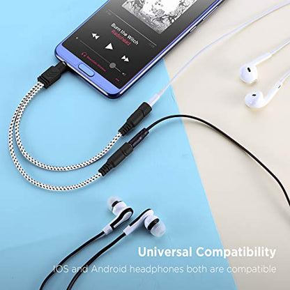 Headphone Splitter, 3.5mm Stereo 2-Way Audio Cable - 20CM / Zebra White | Stereo Audio Sound, Dual Headphone and Speaker Audio Output, Compatible with iPhone, iPad, Laptops, Tablets, 3.5mm devices - color: Zebra White, size: 9.8 inch / 25 cm