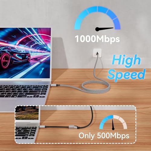 Ethernet to USB-C Cable, 6FT Gigabit Braided Nylon LAN Internet Cable, 1000Mbps High Speed USB C to RJ45 Adapter for Laptop, Tablet, PC, Phone, Router