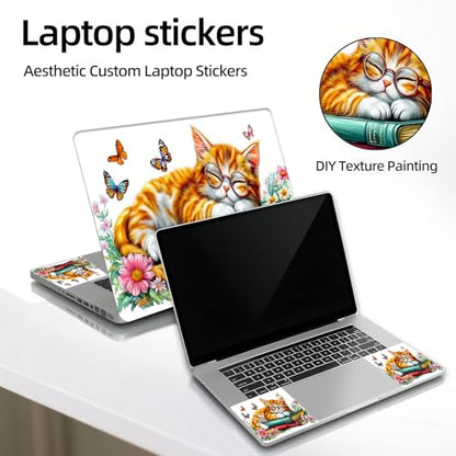 Universal Laptop Skin Sticker Decal, 12"-15.6" Aesthetic Vinyl Wrap, Sleeping Cat with Glasses Waterproof Notebook Cover Art Protector for MacBook HP Dell Lenovo, Fits 13" 14" 15" 15.6" - color: Sleeping Cat with Glasses