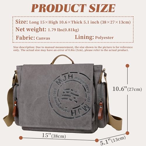FSD.WG Satchel Messenger Bag for Men Canvas,Travel Shoulder bag 13.5" Laptop Bags - color: Grey