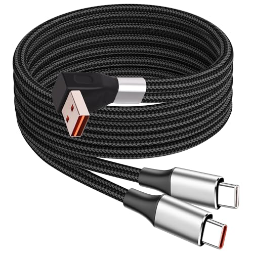 USB A to C Splitter Cable, 6A Super Fast Charging USB-A to Dual Type C Charger Cord with 90 Degree & Reversible Design - 100W Nylon Braided for Laptop/Cellphone, 1.2m/3.9Ft