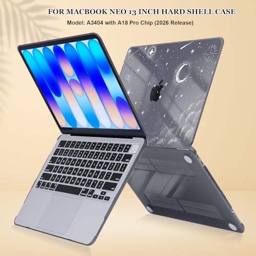 for MacBook Neo 13 inch Case 2026 Release A3404 Cover, Ultra-Thin Pattern Plastic Hard Shell Case Anti-Scratch Protective Case for MacBook Neo 13 with Apple A18 Pro Chip, Stars & Moon - color: Stars & Moon