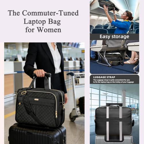 Laptop Bag for Women 17 Inch, Computer Bag, Laptop Messenger Bag, Large Briefcase for Work Office Business Travel - color: Black